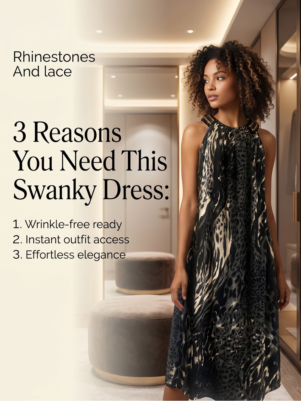 Studio I Black and Cream Animal Print Halter Dress